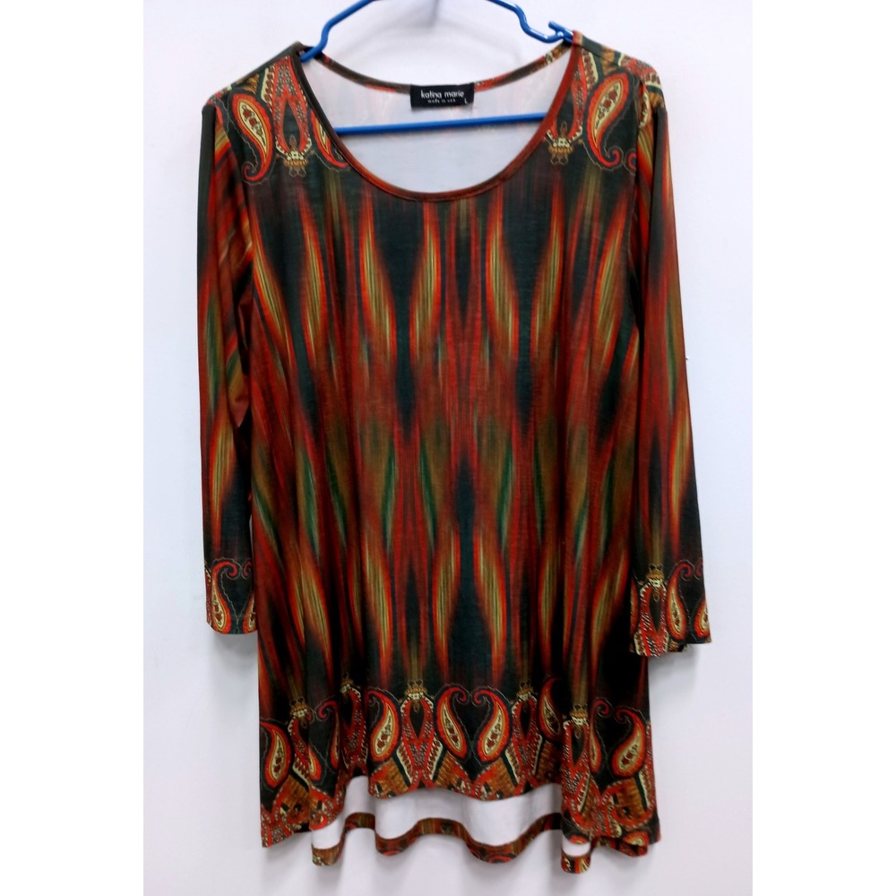 Katina Marie Wearable Art Tunic Top Womens Large Multicolor Paisley Boho